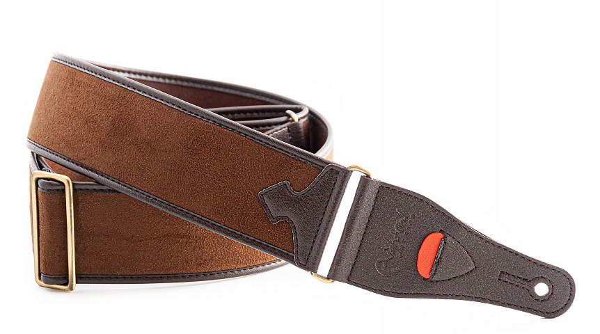 The DIVINE Brown bass strap is soft, padded and looks very similar to nubuck leather.